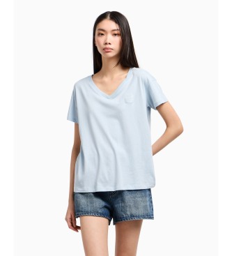 Armani Exchange T-shirt azzurra a maniche corte con scollo a V