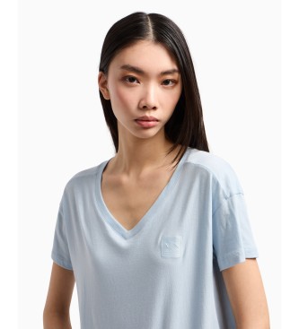 Armani Exchange T-shirt azzurra a maniche corte con scollo a V