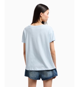 Armani Exchange T-shirt azzurra a maniche corte con scollo a V