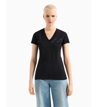 Armani Exchange Kortrmet T-shirt med V-hals, sort