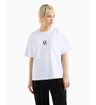 Armani Exchange Loose-fitting cotton short-sleeved T-shirt with round neck and open shoulders with white embroidered logo