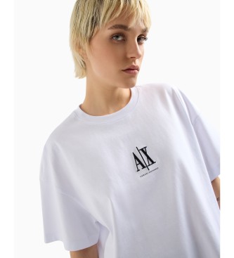 Armani Exchange Loose-fitting cotton short-sleeved T-shirt with round neck and open shoulders with white embroidered logo