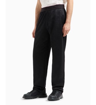 Armani Exchange Black cotton blend satin pleated trousers with darts