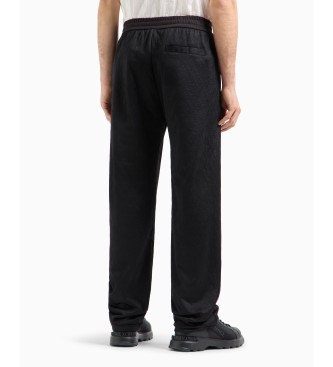 Armani Exchange Black cotton blend satin pleated trousers with darts