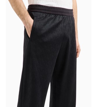 Armani Exchange Black cotton blend satin pleated trousers with darts