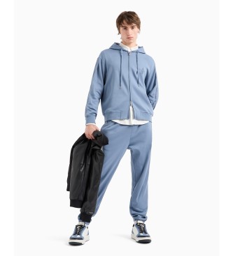 Armani Exchange Pantaloni jogger ASV in cotone interlock con banda logata blu