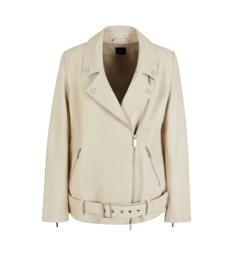 Armani Exchange Veste de motard en cuir avec ceinture beige dtachable    