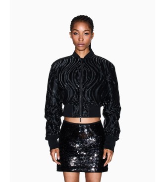 A|X Armani Exchange Kort bomberjacka med pr�glat tryck svart