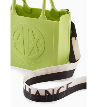 Armani Exchange Mlečna torba z vtisnjenim zelenim logotipom
