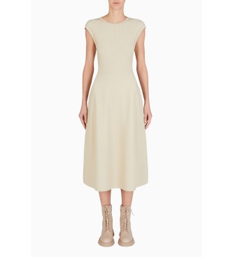 Armani Exchange Vestido midi de punto con corte fit & flare beige