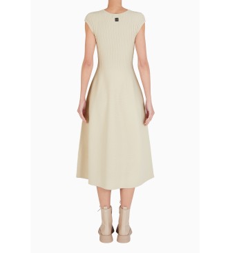 Armani Exchange Vestido midi de punto con corte fit & flare beige