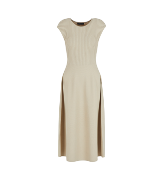 Armani Exchange Gestricktes Midikleid mit Passform & Flare Schnitt beige