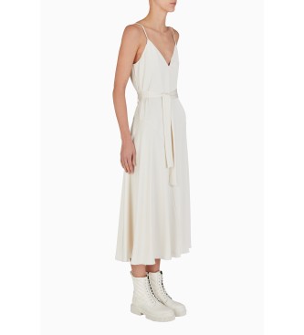 Armani Exchange Robe longue blanche  col en V avec longueur midi blanche