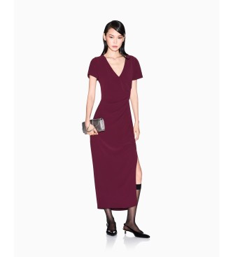 A|X Armani Exchange Maroon midi dress with crossed V-neckline