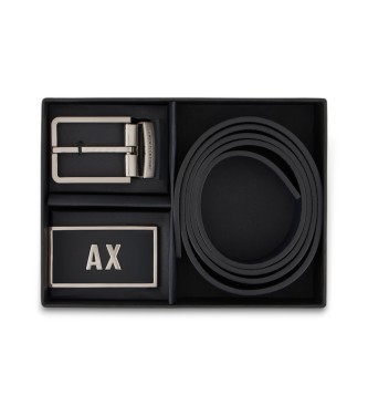 Armani Exchange Conjunto de cinturn de piel con dos pasadores negro
