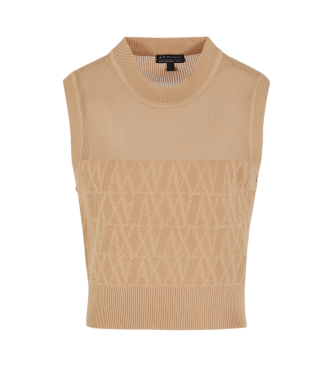 Armani Exchange Mouwloze beige top met ronde hals