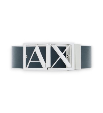 A|X Armani Exchange Smooth leather belt with navy logo buckle