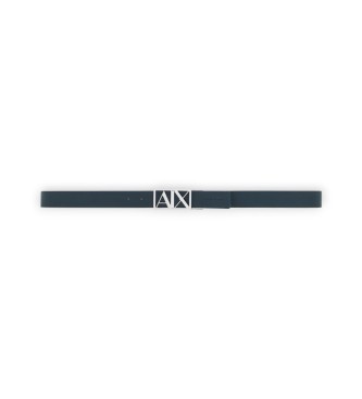 A|X Armani Exchange Smooth leather belt with navy logo buckle