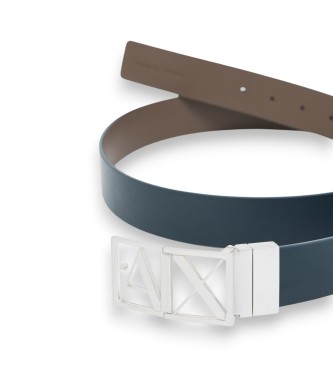 A|X Armani Exchange Smooth leather belt with navy logo buckle