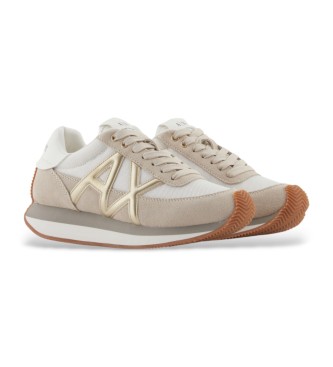 A|X Armani Exchange Skórzane kapcie Armonia w kolorze beżowym