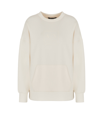 Armani Exchange Sweat-shirt blanc  col ras du cou et paules tombantes