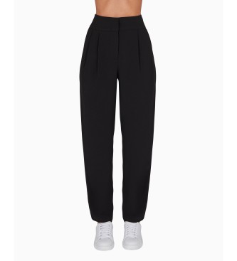 Armani Exchange Pantaln de talle alto con cierre invisible de botn a presin negro