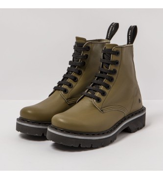 Art Dark green leather ankle boots