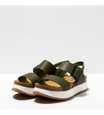 Art Sandlias de couro verde Cartago Kaki Mykonos -Plataforma altura 4.5cm