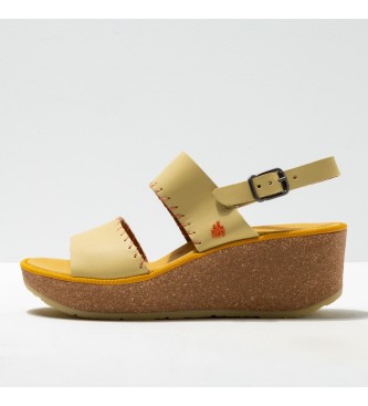Art Leather sandals Grass Waxed Wheat Parma yellow -Height wedge: 6.5cm