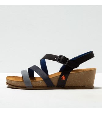 Art Grass Waxed Black I Live black leather sandals -Height: 4.5cm