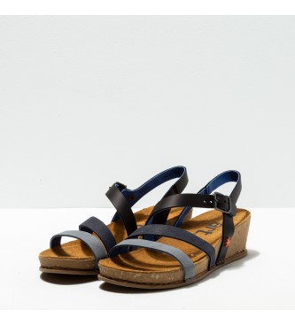 Art Grass Waxed Black I Live black leather sandals -Height: 4.5cm