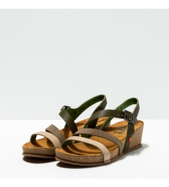 Art Grass Waxed Kaki I Live green leather sandals Grass Waxed -Height: 4.5cm