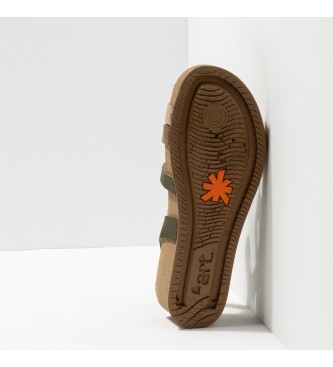 Art Grass Waxed Kaki I Live green leather sandals Grass Waxed -Height: 4.5cm