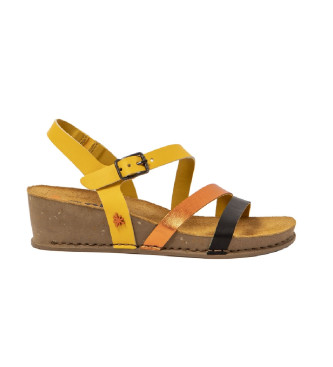 Art 1930 sandlias de couro I Live amarelo -Altura 4,5cm cunha