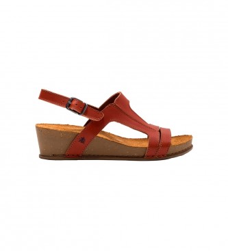 Art Leather Sandals I Live red -Height 4,5cm wedge