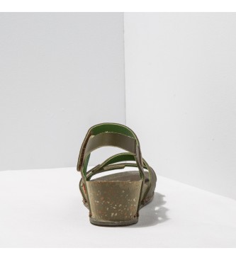 Art Sandálias de couro Kaki com Cera de Relva I Imagino verde -Altura: 4.5cm