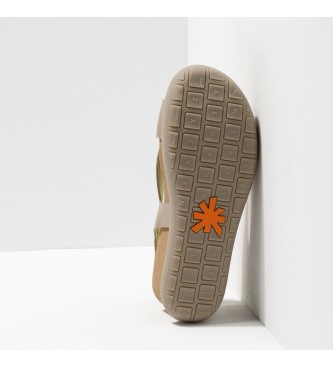 Art Sandálias de couro Kea bege grama enceradas -Cunha de altura: 6,5cm