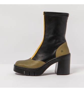 Art Black, yellow leather ankle boots -Heel height: 9cm