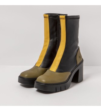 Art Black, yellow leather ankle boots -Heel height: 9cm