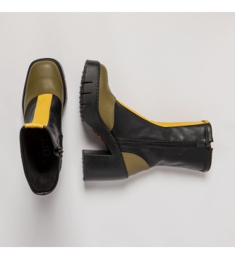Art Stivaletti in pelle nera e gialla - altezza tacco: 9 cm