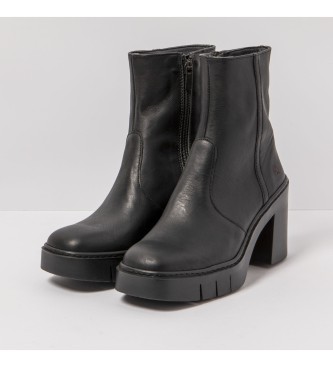 Art Black leather ankle boots -Heel height: 9cm