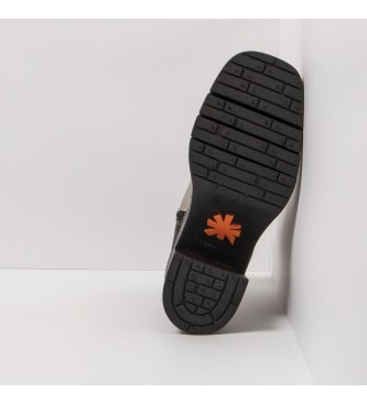 Art Szare skórzane buty za kostkę, czarne - wysokość obcasa: 9 cm