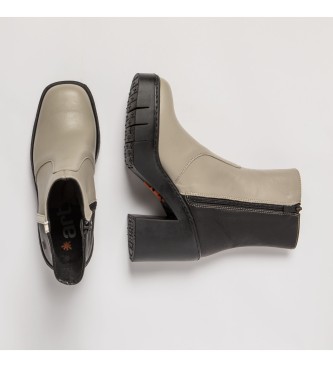 Art Szare skórzane buty za kostkę, czarne - wysokość obcasa: 9 cm