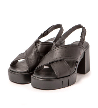 Art 1990 Eivissa črni usnjeni sandali -Višina pete 8,5 cm