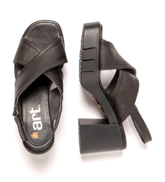 Art 1990 Eivissa zwart leren sandalen -Hoogte hak 8,5cm