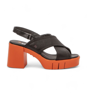Art Eivissa črni usnjeni sandali -Višina pete 8,5 cm