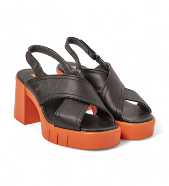 Art Eivissa black leather sandals -Height heel 8,5cm