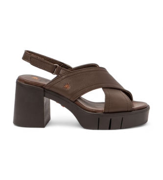 Art Eivissa rjavi usnjeni sandali -Višina pete 8,5 cm