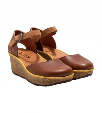Art 1862 Parma brown leather sandals -Height of the wedge: 6.5 cm-.