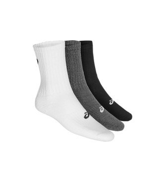 Asics Trois paquets de chaussettes Crew noir, gris, blanc